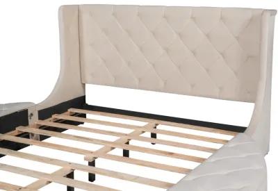 Merax Velvet Upholstered Platform Bed with Storage