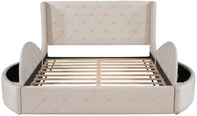 Merax Velvet Upholstered Platform Bed with Storage