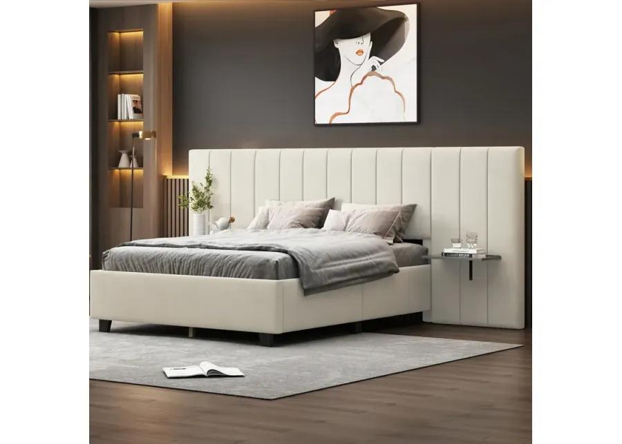 Merax Upholstered Platform Bed with Big Headboard