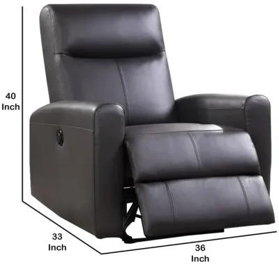 Leatherette Power Recliner with Tufted Back, Brown-Benzara