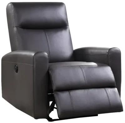 Leatherette Power Recliner with Tufted Back, Brown-Benzara