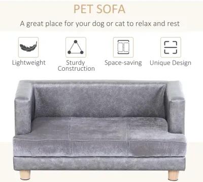 Grey Pet Sofa: Small Dog/Cat Bed with Faux Leather Combo