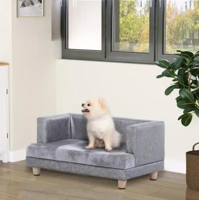 Grey Pet Sofa: Small Dog/Cat Bed with Faux Leather Combo