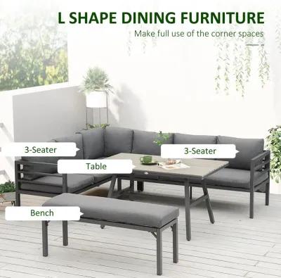 Grey Outdoor Lounge: 4PC Aluminium Patio Set with Bench