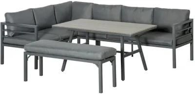 Grey Outdoor Lounge: 4PC Aluminium Patio Set with Bench