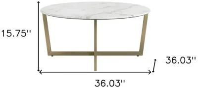 Homezia White on Gold Faux Marble Round Coffee Table