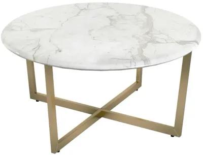 Homezia White on Gold Faux Marble Round Coffee Table