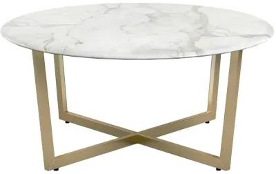 Homezia White on Gold Faux Marble Round Coffee Table