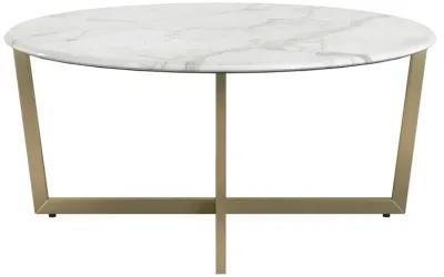 Homezia White on Gold Faux Marble Round Coffee Table