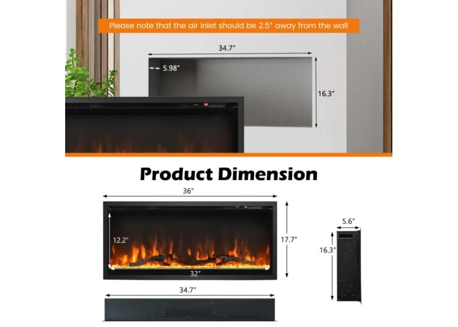 Hivvago Electric Fireplace in-Wall Recessed with Remote Control and Adjustable Color and Brightness