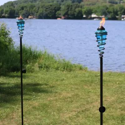 Sunnydaze Set of 2 2-in-1 Swirling Metal Glass Lawn Torches