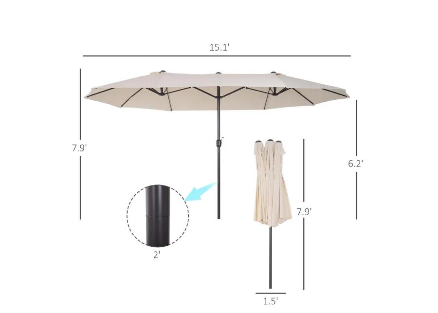 Cream Dual-Sided Shade: 15ft Double Patio Umbrella with Crank