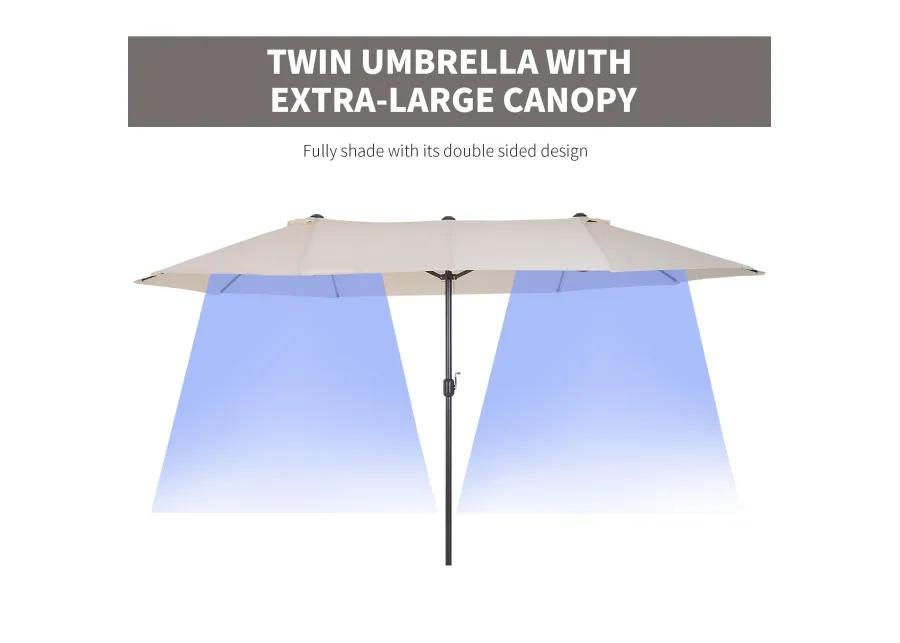 Cream Dual-Sided Shade: 15ft Double Patio Umbrella with Crank