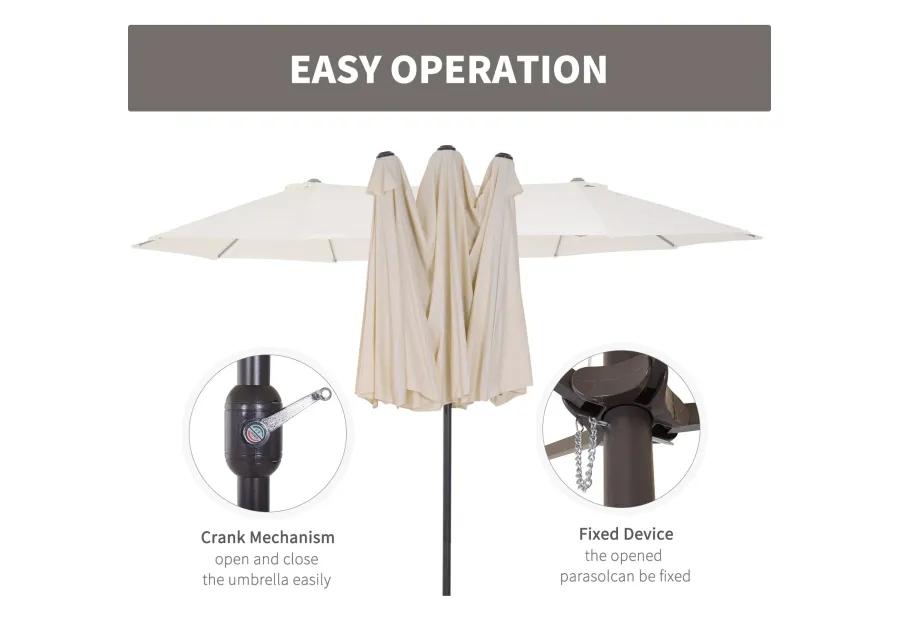 Cream Dual-Sided Shade: 15ft Double Patio Umbrella with Crank