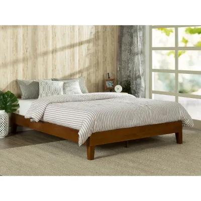 QuikFurn Full size Low Profile Platform Bed Frame in Cherry Wood Finish