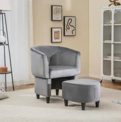 Upholstered Velvet Barrel Chair with Ottoman