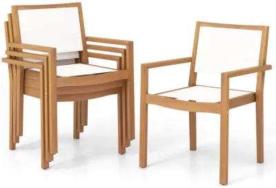 Stackable Outdoor Dining Chair Set of 2 with Acacia Wood Frame