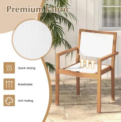 Stackable Outdoor Dining Chair Set of 2 with Acacia Wood Frame