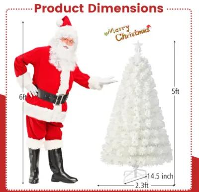 Hivvago 5/6/7 Feet Pre-Lit Fiber Optic White Snow-Flocked Artificial Christmas Tree