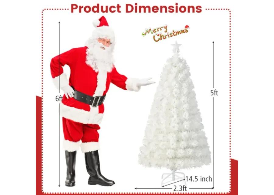 Hivvago 5/6/7 Feet Pre-Lit Fiber Optic White Snow-Flocked Artificial Christmas Tree