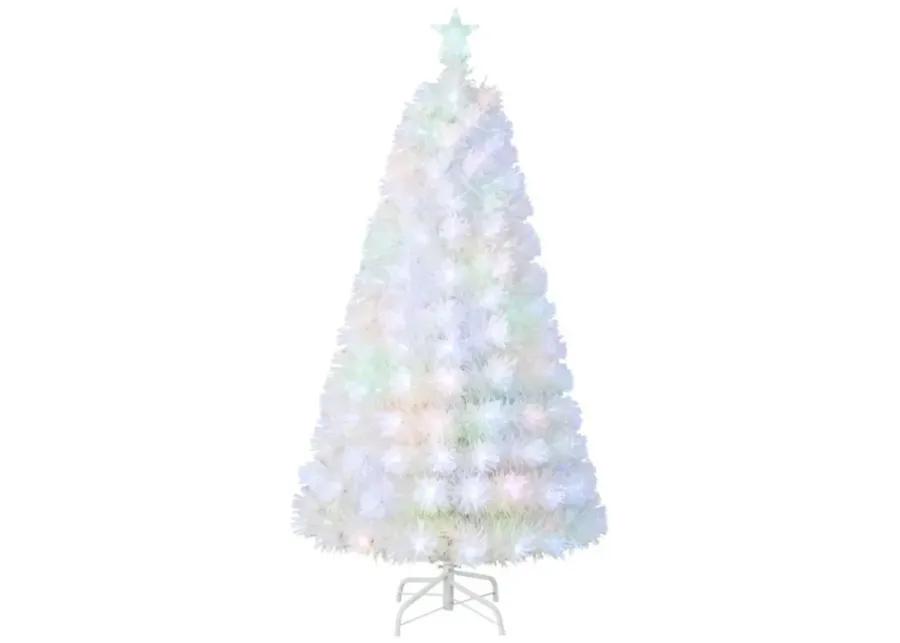 Hivvago 5/6/7 Feet Pre-Lit Fiber Optic White Snow-Flocked Artificial Christmas Tree