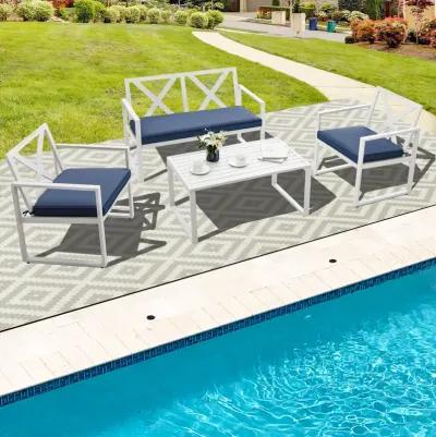 4 Pieces Outdoor Conversation Set with Sturdy Steel Frame