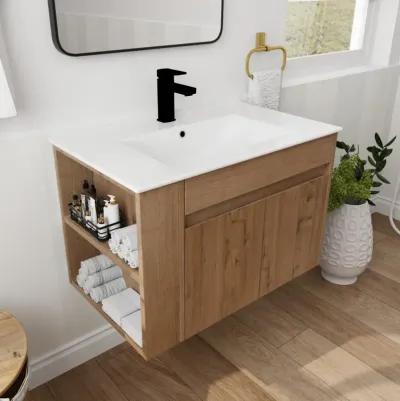 30 Inch Bathroom Vanity With Ceramic Basin And Adjust Open Shelf