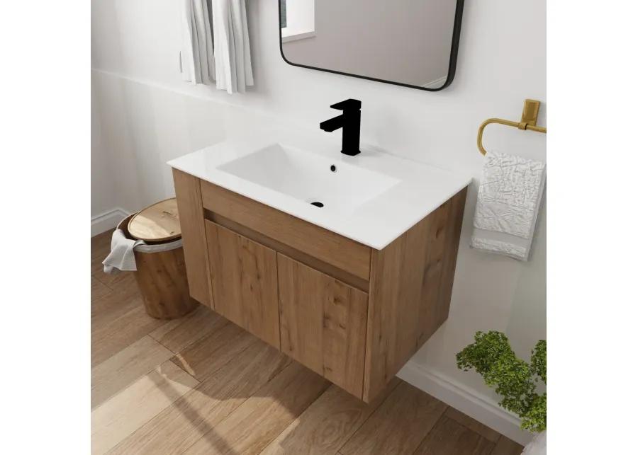 30 Inch Bathroom Vanity With Ceramic Basin And Adjust Open Shelf