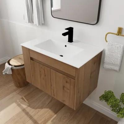 30 Inch Bathroom Vanity With Ceramic Basin And Adjust Open Shelf