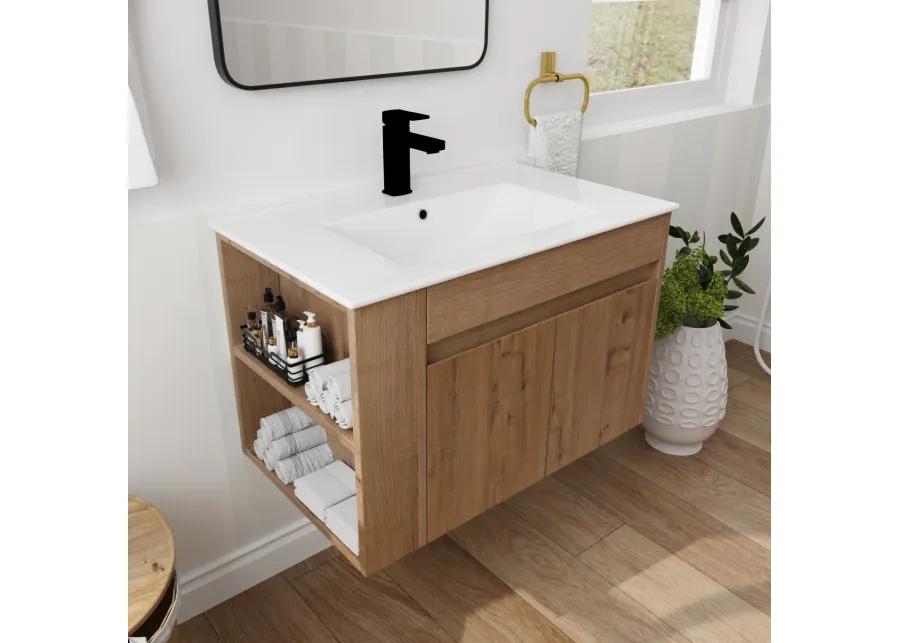 30 Inch Bathroom Vanity With Ceramic Basin And Adjust Open Shelf