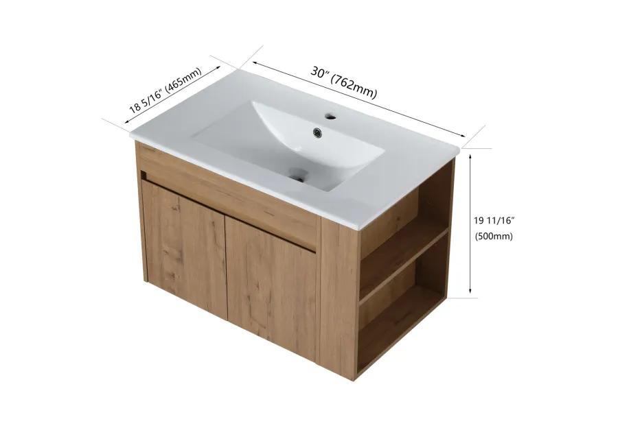 30 Inch Bathroom Vanity With Ceramic Basin And Adjust Open Shelf