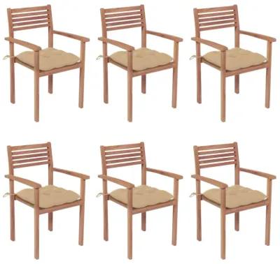 vidaXL Stackable Garden Chairs with Cushions 6 pcs Solid Teak Wood