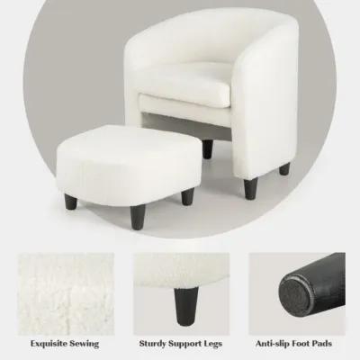 Hivvago Modern Upholstered Barrel Teddy Velvet Chair with Ottoman