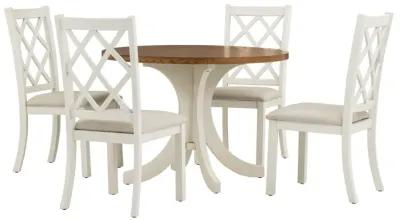 Mid-Century Solid Wood 5-Piece Round Dining Table Set, Kitchen Table Set with Upholstered Chairs