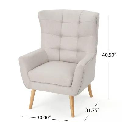 Mid-Century Modern Tufted Club Chair with Rubberwood Legs