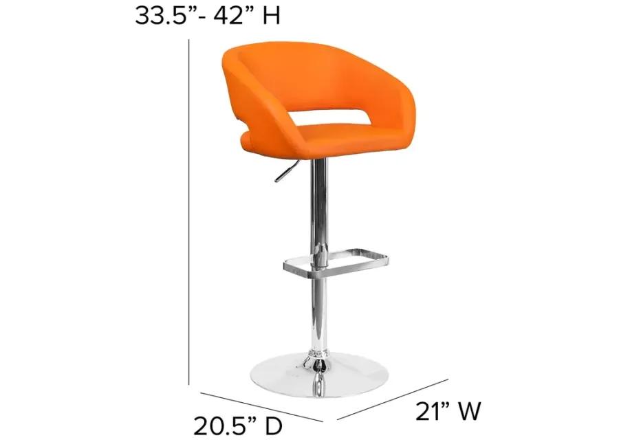 Flash Furniture Erik Comfortable & Stylish Contemporary Barstool with Rounded Mid-Back and Foot Rest, Adjustable Height - Orange Vinyl with Chrome Base