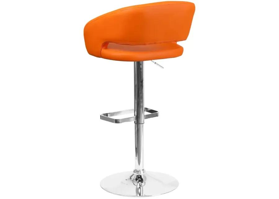 Flash Furniture Erik Comfortable & Stylish Contemporary Barstool with Rounded Mid-Back and Foot Rest, Adjustable Height - Orange Vinyl with Chrome Base