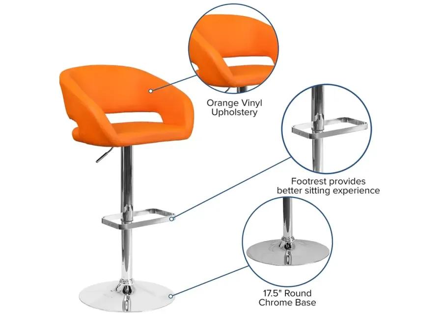 Flash Furniture Erik Comfortable & Stylish Contemporary Barstool with Rounded Mid-Back and Foot Rest, Adjustable Height - Orange Vinyl with Chrome Base