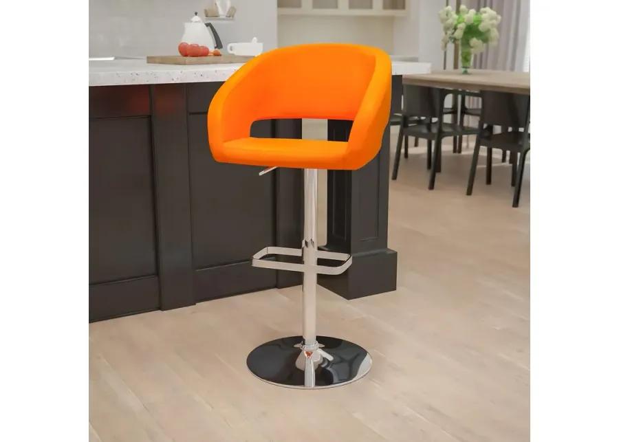 Flash Furniture Erik Comfortable & Stylish Contemporary Barstool with Rounded Mid-Back and Foot Rest, Adjustable Height - Orange Vinyl with Chrome Base