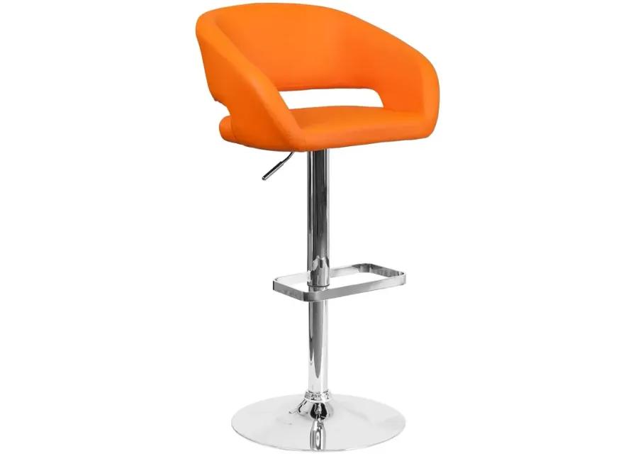 Flash Furniture Erik Comfortable & Stylish Contemporary Barstool with Rounded Mid-Back and Foot Rest, Adjustable Height - Orange Vinyl with Chrome Base