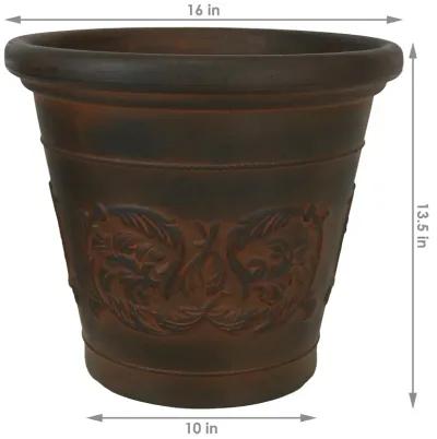 Sunnydaze 16 in Arabella Dual-Wall Polyresin Planter - Rust