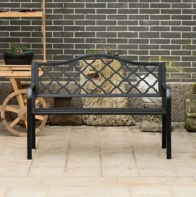 Gardenised Outdoor Garden Patio Steel Park Bench Lawn Decor with Cast Iron Back, Black Seating bench for Yard, Patio, Garden and Deck