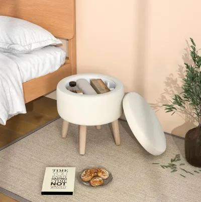 Round Storage Ottoman with Rubber Wood Legs and Adjustable Foot Pads