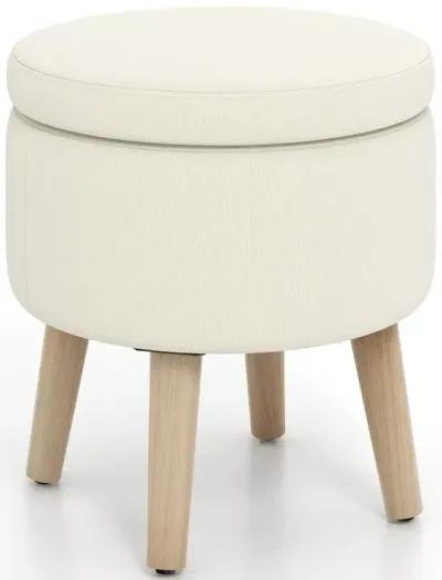 Round Storage Ottoman with Rubber Wood Legs and Adjustable Foot Pads