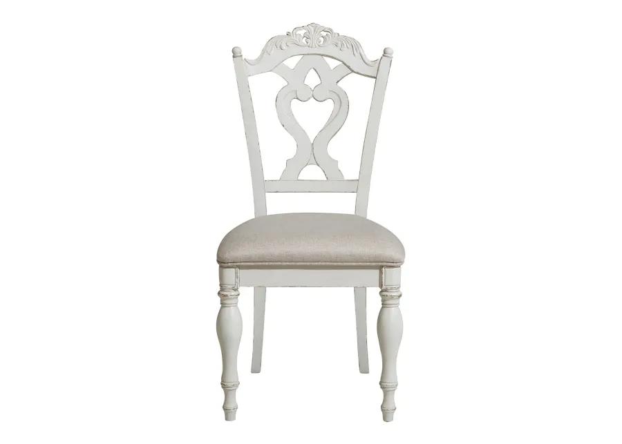 Victorian Style Writing Desk Chair with Engraved Backrest, Antique White-Benzara