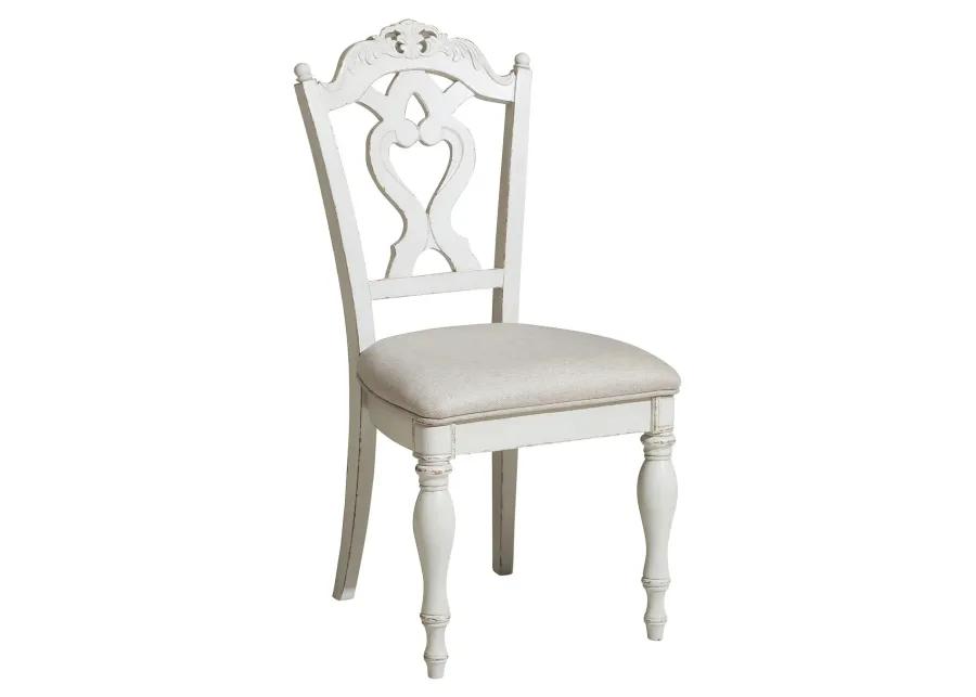 Victorian Style Writing Desk Chair with Engraved Backrest, Antique White-Benzara