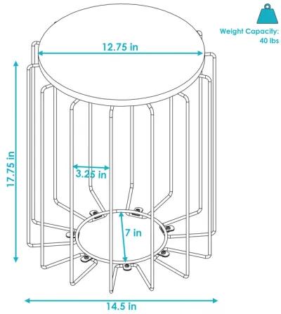 Sunnydaze Steel Wire End Table with Faux Woodgrain Tabletop