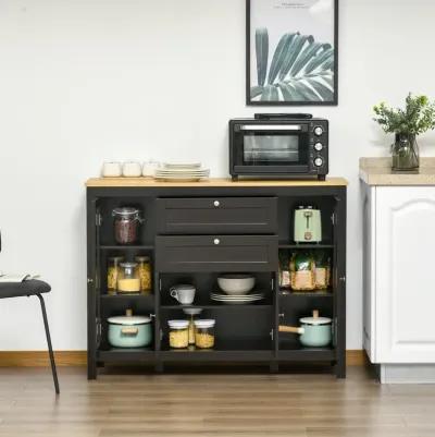 Oak/Dark Brown Sideboard: 47" Modern Buffet with Glass Doors