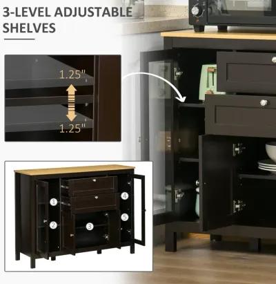 Oak/Dark Brown Sideboard: 47" Modern Buffet with Glass Doors