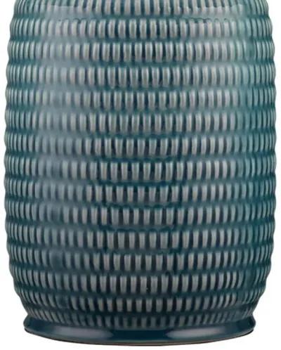 Table Lamp with Ribbed Ceramic Body and Fabric Shade, Blue-Benzara